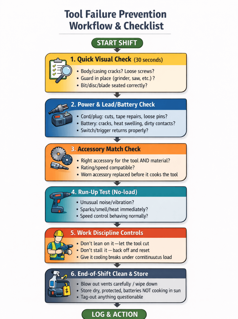 Tool Failure Prevention Workflow & Checklist Basic Structure Infographic 